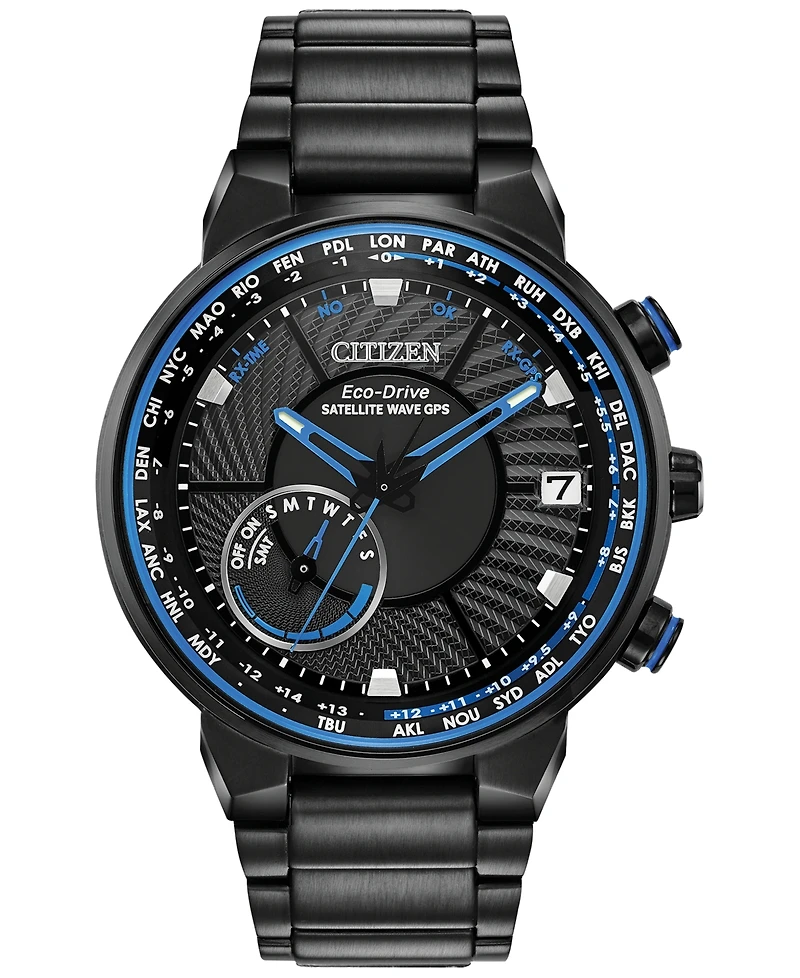 Citizen Eco-Drive Men's Satellite Wave Gps Black-Tone Stainless Steel Bracelet Watch 44mm