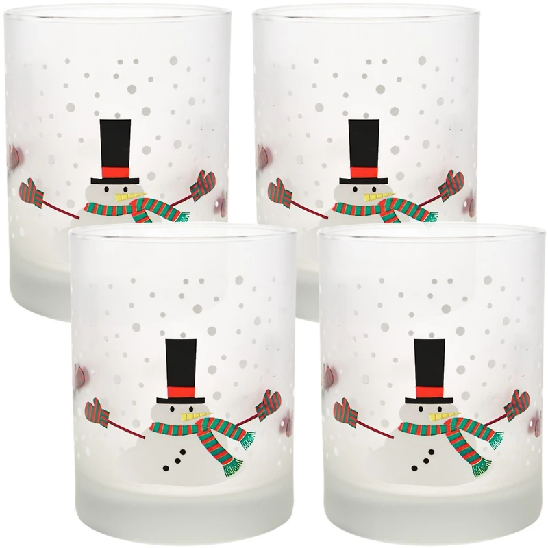 Culver Melting Snowman 14oz Frosted Double Old Fashioned Glass, Set of 4