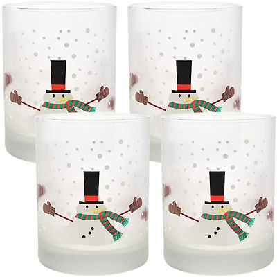 Culver Melting Snowman 14oz Frosted Double Old Fashioned Glass, Set of 4