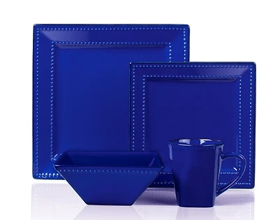 Lorren Home Trends 16 Piece Square Beaded Stoneware Dinnerware set, Service for 4