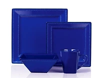 Lorren Home Trends 16 Piece Square Beaded Stoneware Dinnerware set, Service for 4