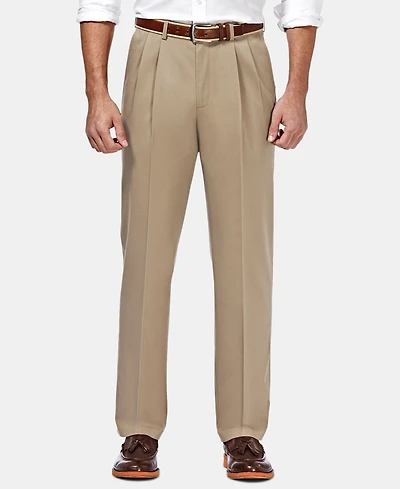 Haggar Men's Premium No Iron Khaki Classic Fit Pleat Hidden Expandable Waist Pants
