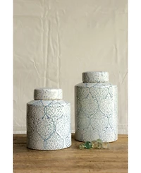 Decorative Tall Ceramic Ginger Jar with Lid, Blue and White