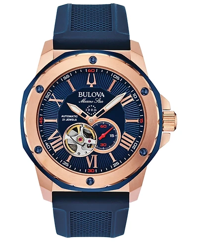 Bulova Men's Automatic Marine Star Blue Silicone Strap Watch 45mm