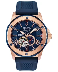 Bulova Men's Automatic Marine Star Blue Silicone Strap Watch 45mm