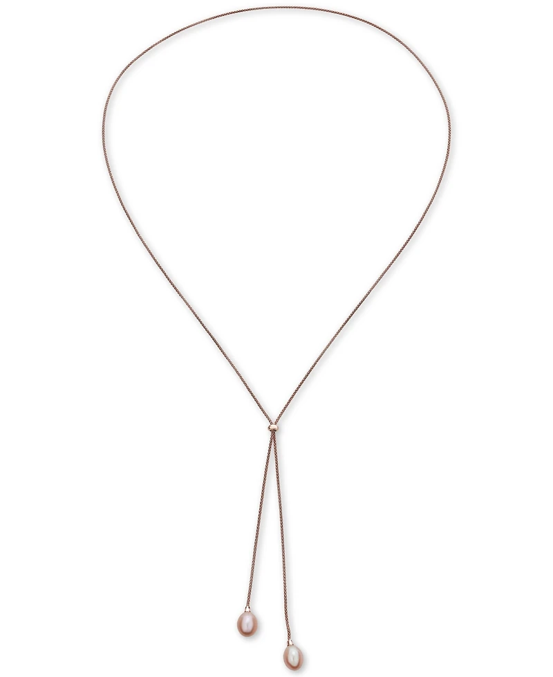 Cultured Freshwater Pearl (9-1/2mm) 36" Adjustable Lariat Necklace in Sterling Silver