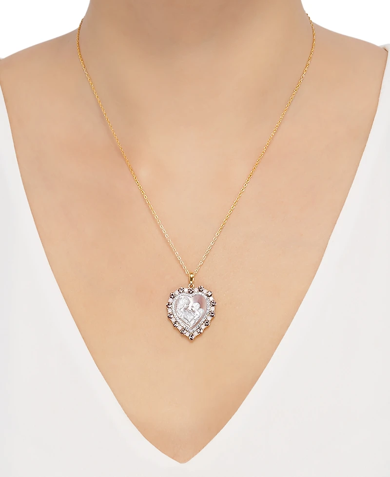 Mother of Pearl (8mm) Cameo Heart 18" Pendant Necklace in 18k Rose Gold over Sterling Silver