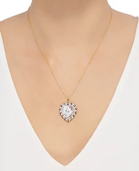 Mother of Pearl (8mm) Cameo Heart 18" Pendant Necklace in 18k Rose Gold over Sterling Silver