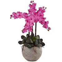 Nearly Natural Phalaenopsis Orchid Silk Arrangement w/ Sand Colored Bowl
