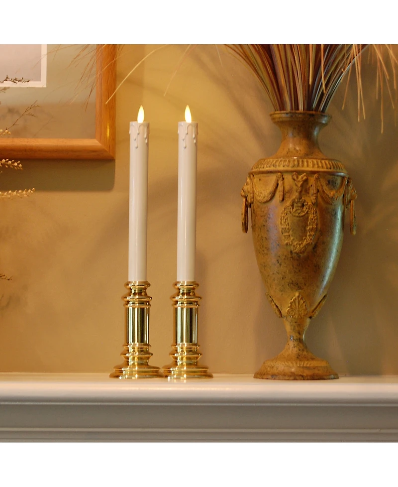 Lumabase Set of 2 Battery Operated Led Taper Candles with Moving Flame and Holders