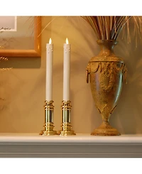 Lumabase Set of 2 Battery Operated Led Taper Candles with Moving Flame and Holders