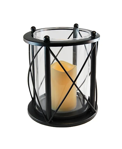 Lumabase Black Round Criss Cross Metal Lantern with Led Candle