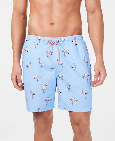 Club Room Men's Quick-Dry Performance Flamingo-Print 7" Swim Trunks, Created for Macy's
