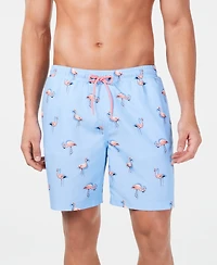 Club Room Men's Quick-Dry Performance Flamingo-Print 7" Swim Trunks, Created for Macy's