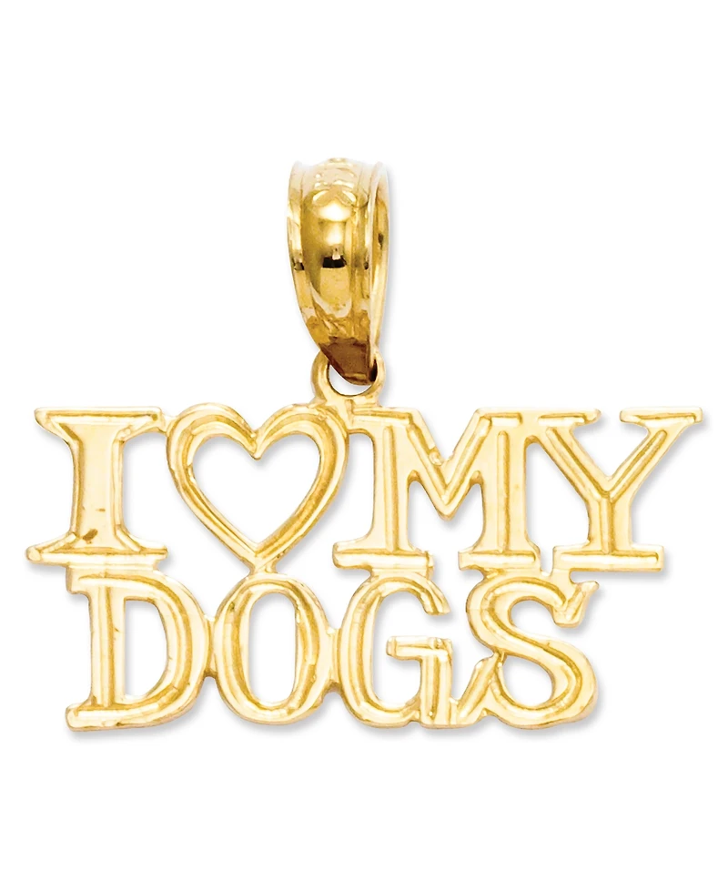 14k Gold Charm, I Heart My Dogs Charm