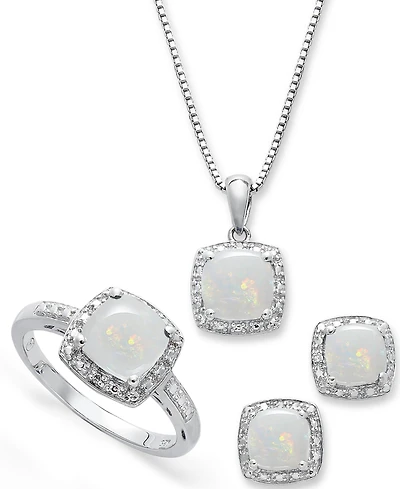 Sterling Silver Jewelry Set, Opal (4-3/4 ct. t.w.) and Diamond Accent Necklace, Earrings Ring Set