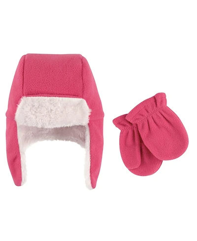 Hudson Baby Girls Fleece Trapper Hat and Mitten Set