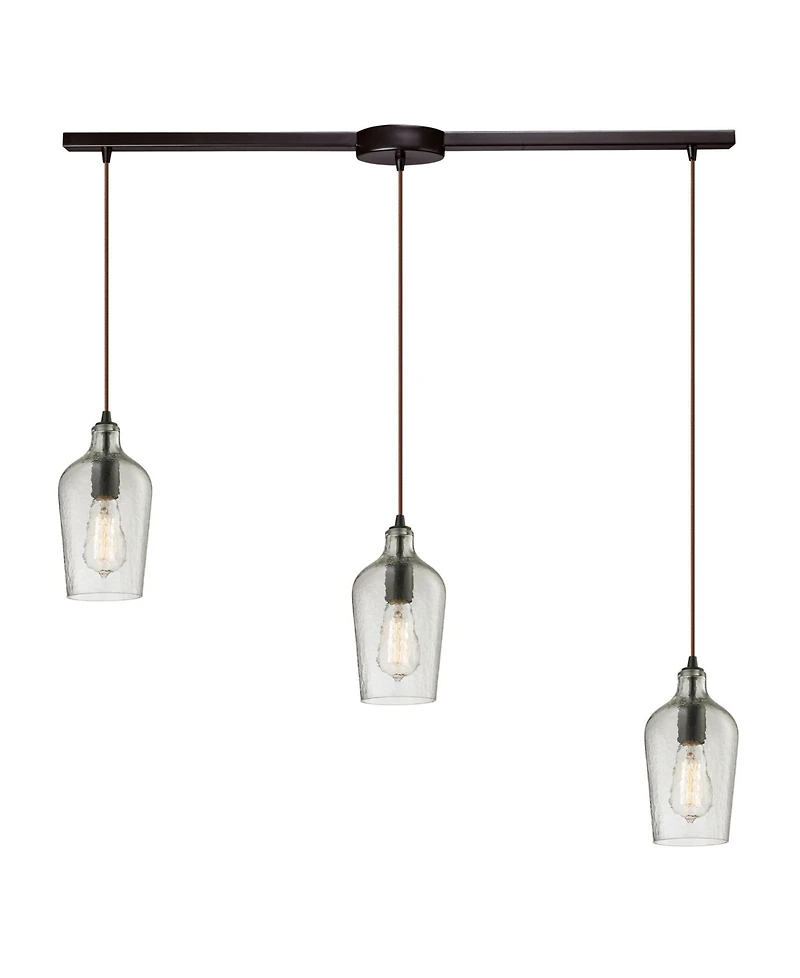 Hammered Glass Collection 3 Light Pendant in Oil Rubbed Bronze