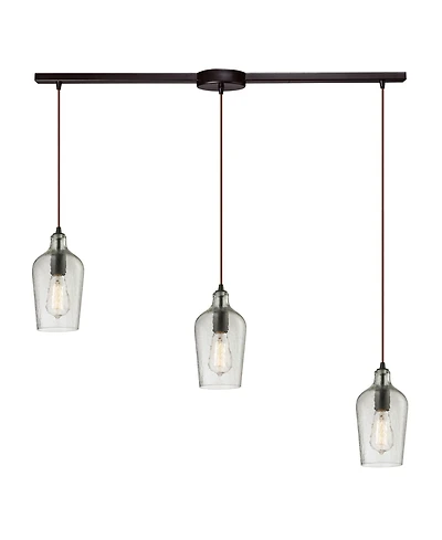 Hammered Glass Collection 3 Light Pendant in Oil Rubbed Bronze