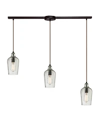 Hammered Glass Collection 3 Light Pendant in Oil Rubbed Bronze