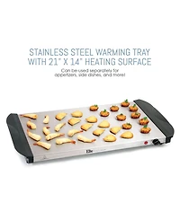 Elite Gourmet 7.5Qt. Triple Buffet Server Food Warmer with Temperature Control and Clear Slotted Lids
