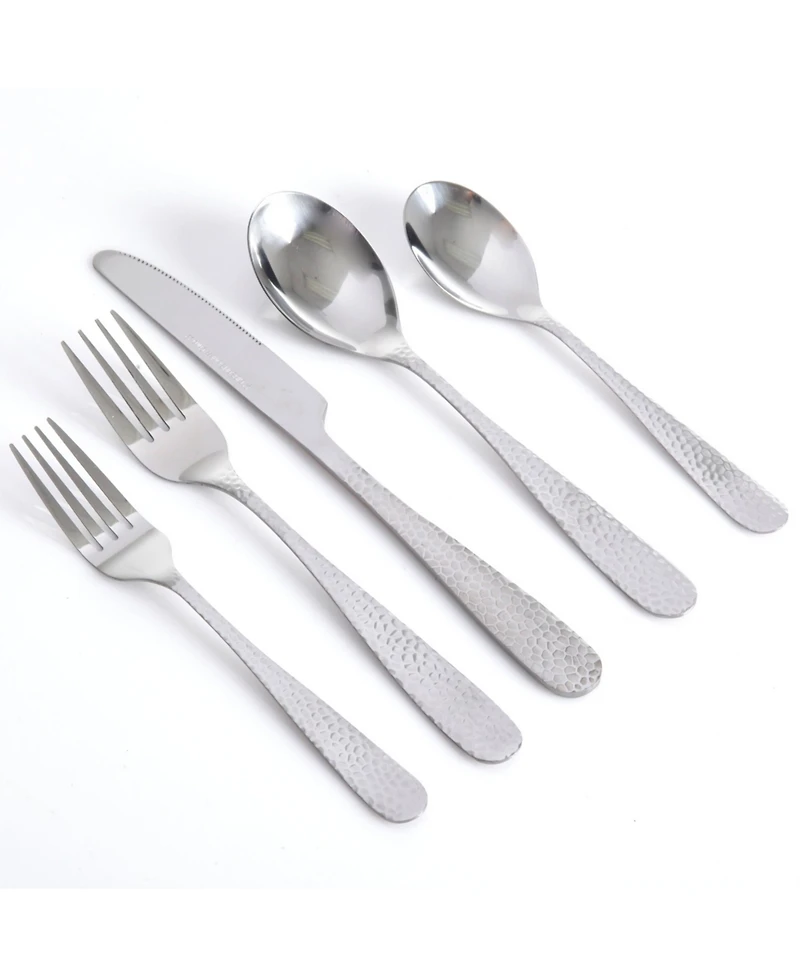 Hammered 46 Piece Flatware Set with Wire Caddy