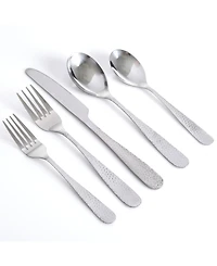 Hammered 46 Piece Flatware Set with Wire Caddy