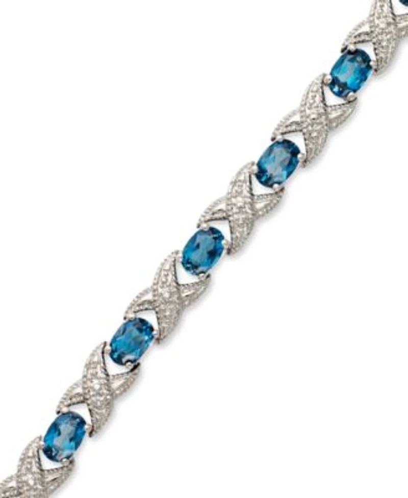 Semi Precious Stone Diamond Accent X0 Link Bracelet Collection In Sterling Silver