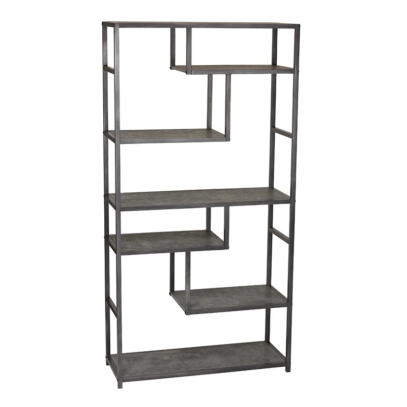 Household Essentials Slate Faux Concrete Tall Open Shelf Bookcase