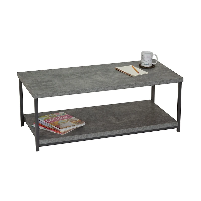Household Essentials Slate Faux Concrete Coffee Table with Storage Shelf