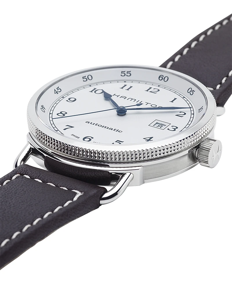 Hamilton Men's Swiss Automatic Khaki Navy Pioneer Brown Leather Strap Watch 43mm H77715553