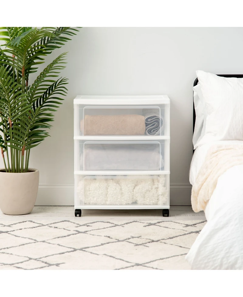 Iris Usa 3 Drawer Wide Storage Drawer Cart with Caster Wheels, Plastic Rolling Dresser for Home Closet Bedroom Bathroom Office Laundry Kitchen Craft R