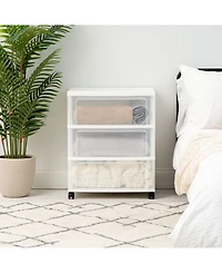 Iris Usa 3 Drawer Wide Storage Drawer Cart with Caster Wheels, Plastic Rolling Dresser for Home Closet Bedroom Bathroom Office Laundry Kitchen Craft R