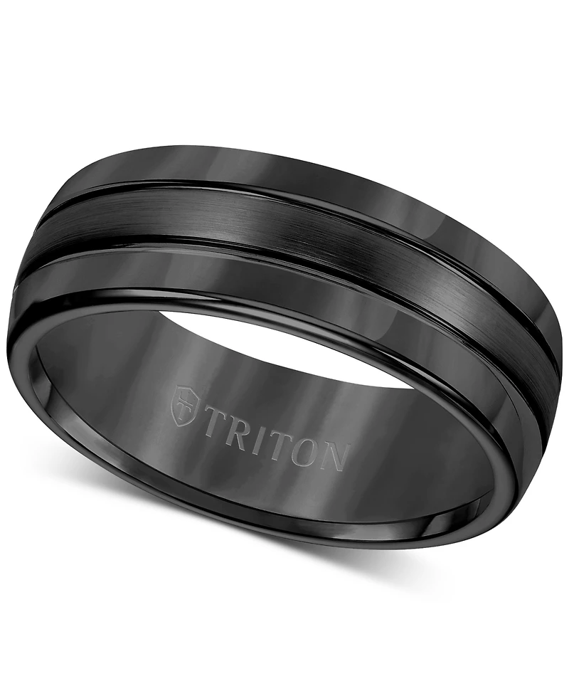 Triton Men's Ring, 8mm 3-Row Wedding Band Classic or Black Tungsten