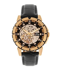 Reign Philippe Automatic Rose Gold Case, Black Dial, Genuine Black Leather Watch 41mm