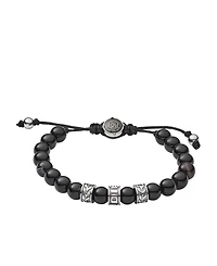 Diesel Men's Stainless-Steel and Black Line Agate Bead Bracelet