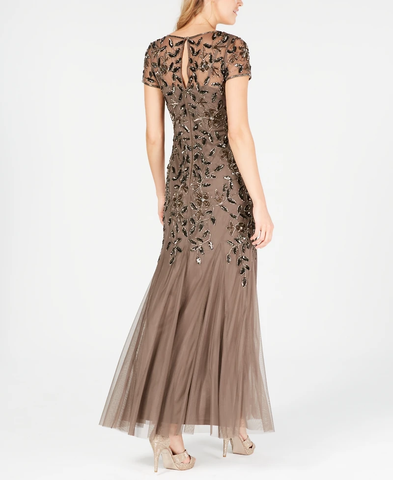 Adrianna Papell Floral-Beaded Gown