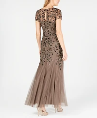 Adrianna Papell Floral-Beaded Gown