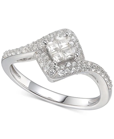 Cubic Zirconia Square Halo Ring Sterling Silver