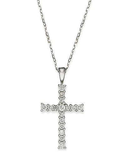 Diamond Cross Pendant Necklace (1/4 ct. t.w.) in 14k White or Yellow Gold