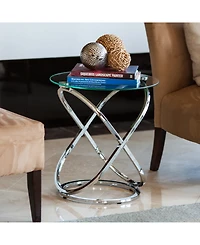 Danya B. Galaxy Chrome and Tempered Glass Round End Table