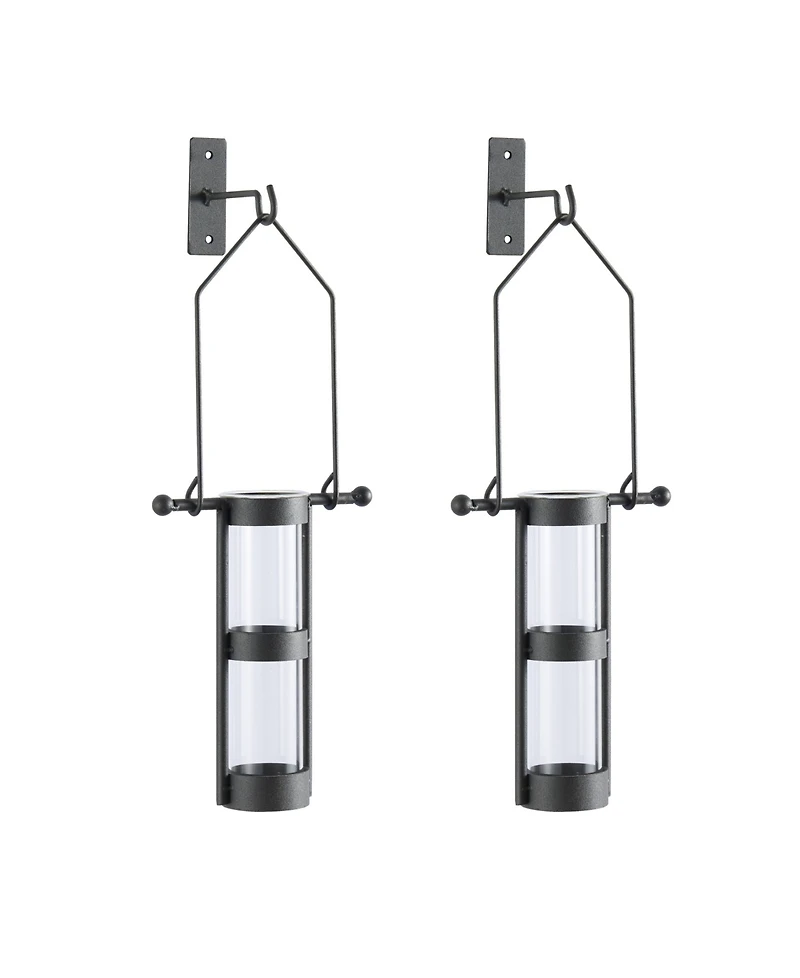 Danya B. Wall Mount Hanging Glass Cylinder Vase Set with Metal Cradle and Hook