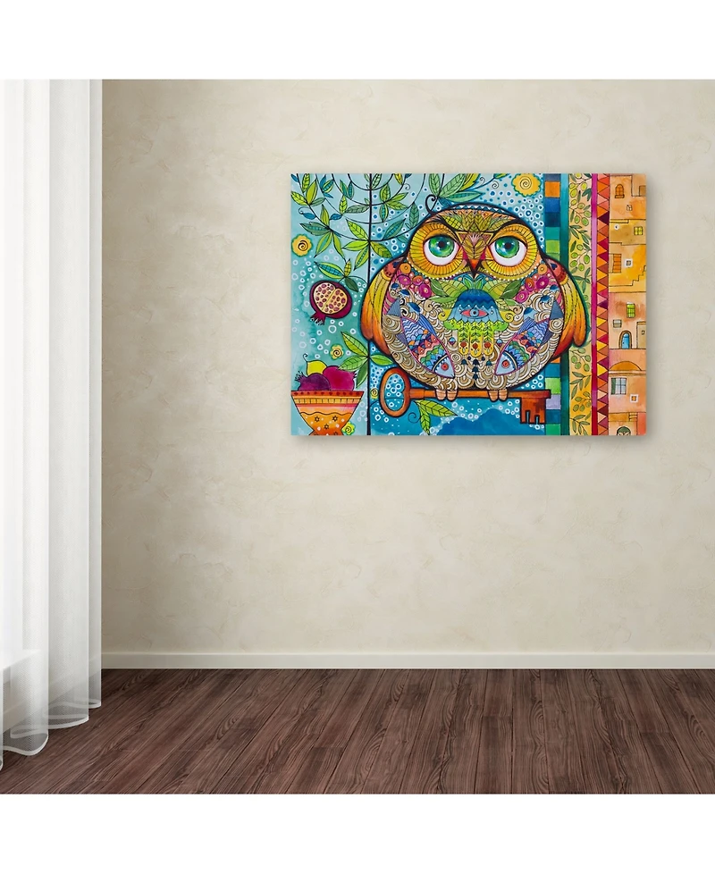 Oxana Ziaka 'Judaica Folk Owl' Canvas Art - 19" x 14" x 2"