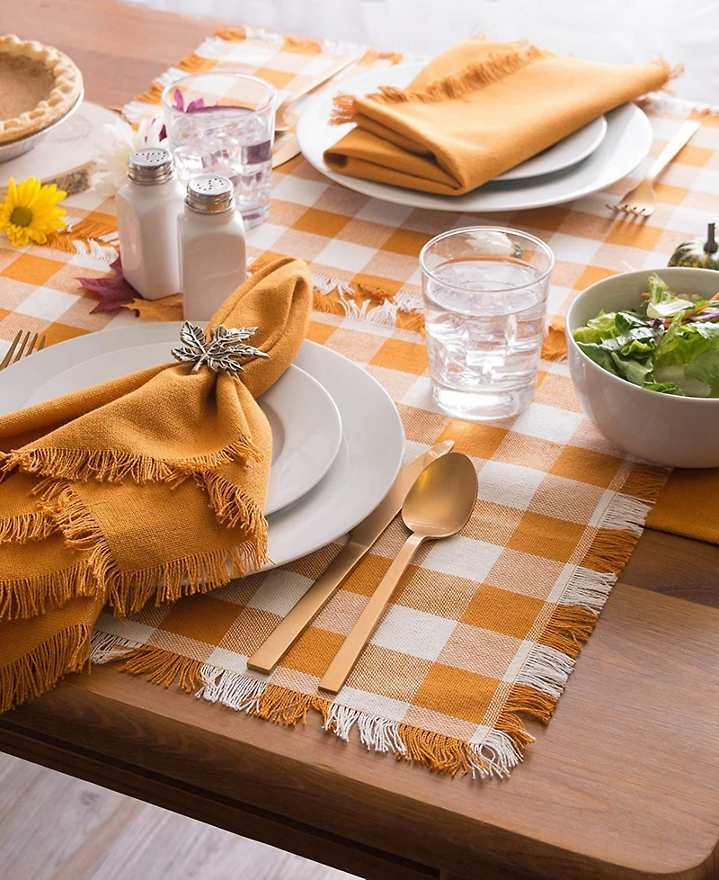 Pumpkin Spice Heavyweight Check Fringed Placemat Set of 6