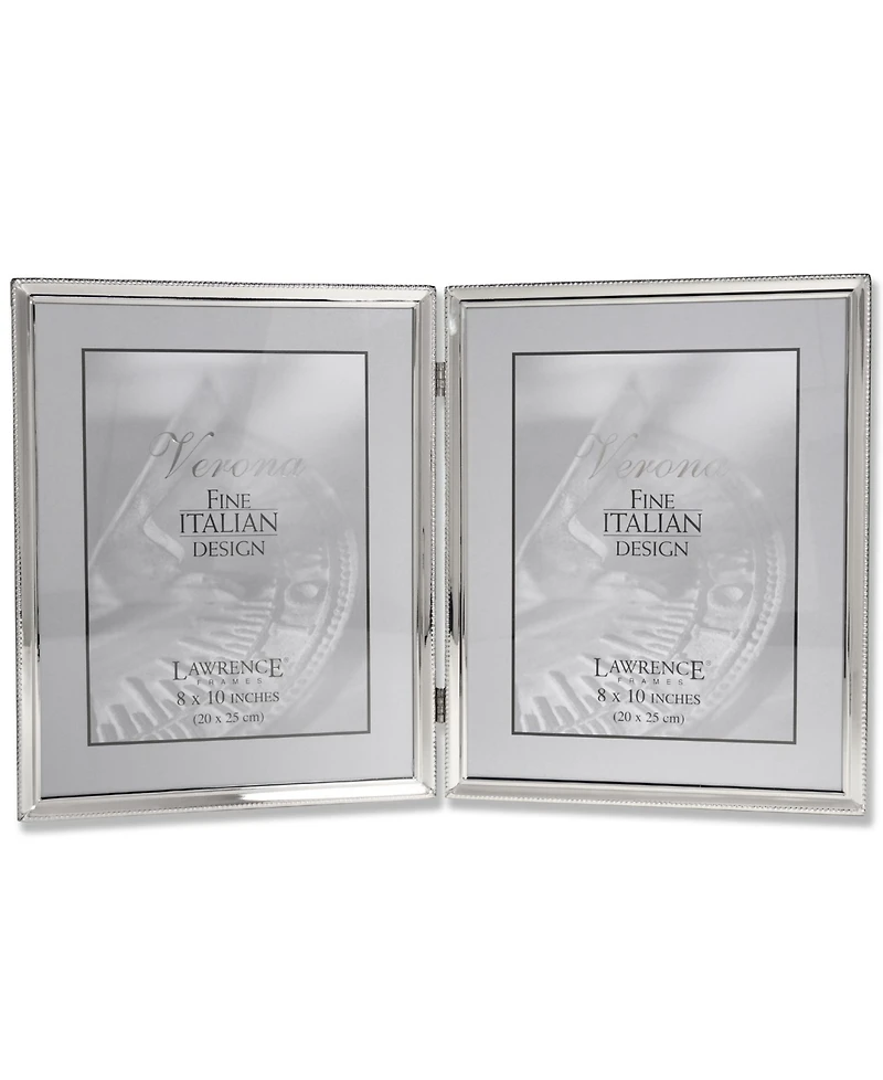 Lawrence Frames Polished Silver Plate Hinged Double Picture Frame - Bead Border Design - 8" x 10"