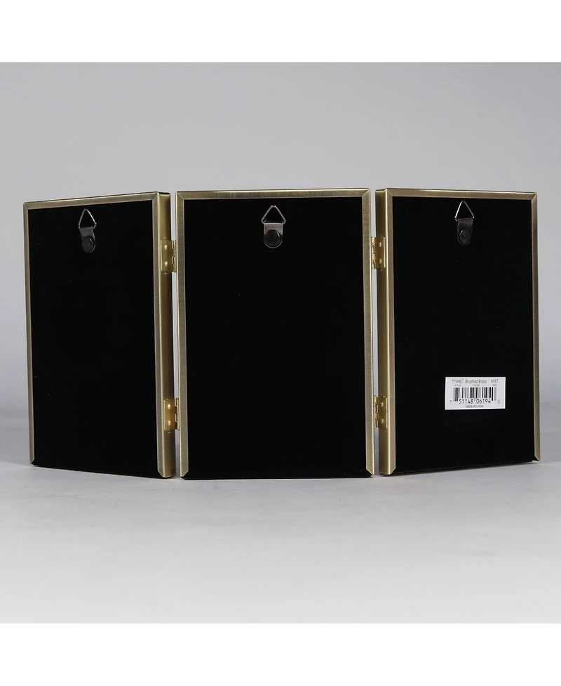 Lawrence Frames Antique Brass Hinged Triple Picture Frame - Bead Border Design - 4" x 6"