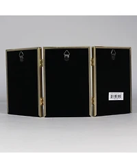 Lawrence Frames Antique Brass Hinged Triple Picture Frame - Bead Border Design - 4" x 6"