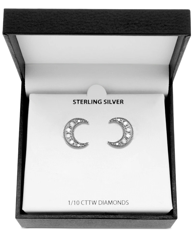 Diamond Crescent Moon Stud Earrings (1/10 ct. t.w.) in Sterling Silver