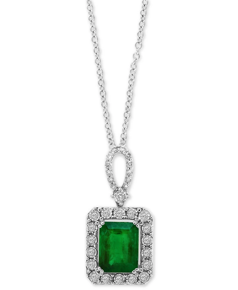 Effy Emerald (2-1/5 ct. t.w.) & Diamond (1/4 ct. t.w.) 18" Pendant Necklace in 14k White Gold (Also Available in 14k Yellow Gold)
