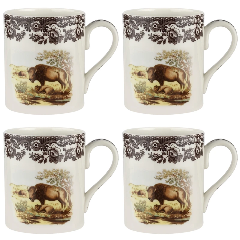 Spode Woodland Bison Mugs, Set of 4